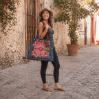 Oasis Hmong Batik PomPom Flower Beach Tote - Thailand Bags La Vie Bien Oasis Hmong Batik PomPom Flower Beach Tote - Thailand