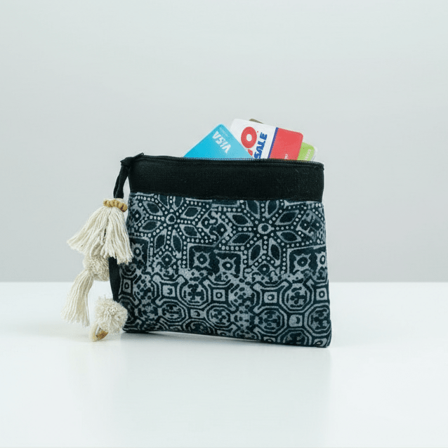 Oasis Stamped Batik Coin Pouch with Tassel - Thailand Bags La Vie Bien Oasis Stamped Batik Coin Pouch with Tassel - Thailand