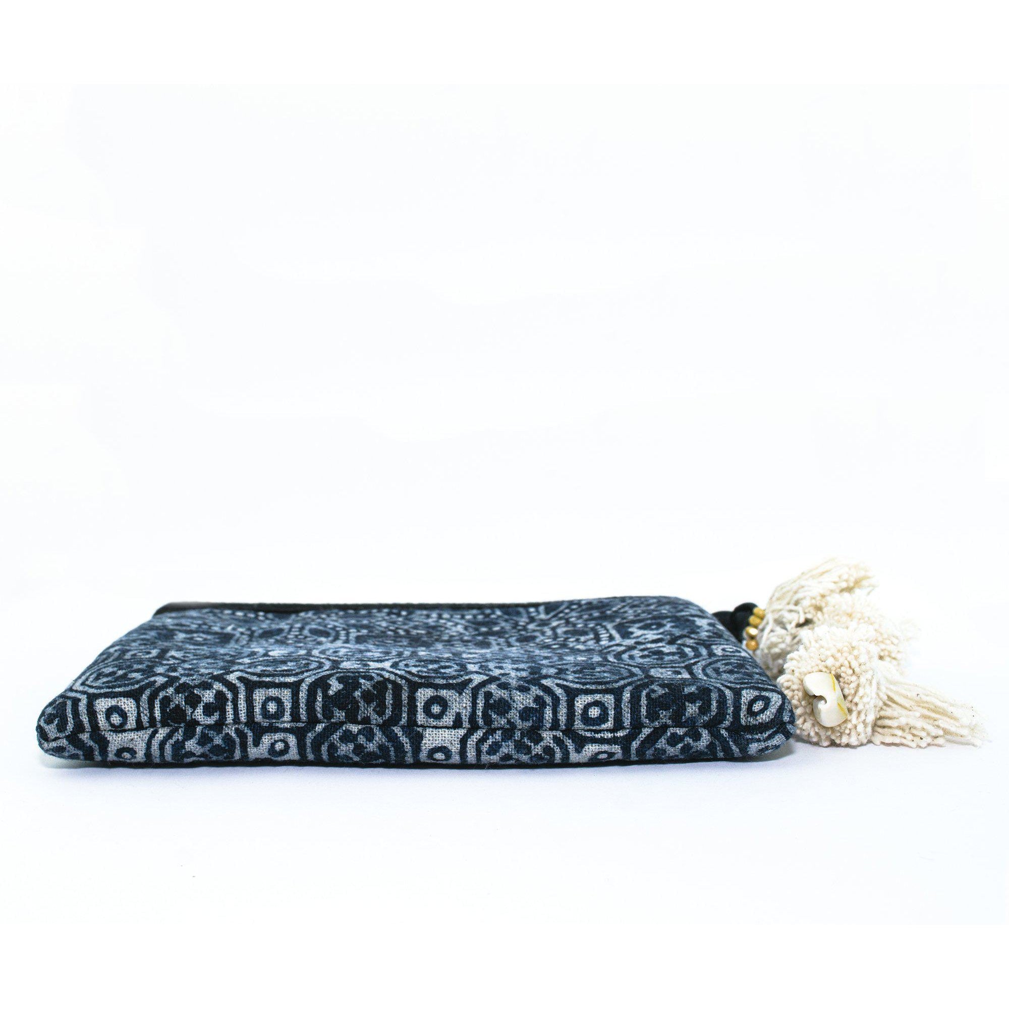 Oasis Stamped Batik Coin Pouch with Tassel - Thailand Bags La Vie Bien Oasis Stamped Batik Coin Pouch with Tassel - Thailand