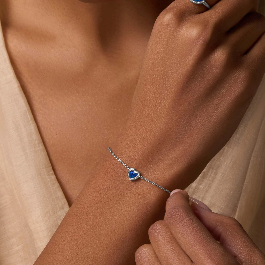 Ocean’s Wisdom Lab Blue Opal Heart Silver Bracelet by Karma and Luck