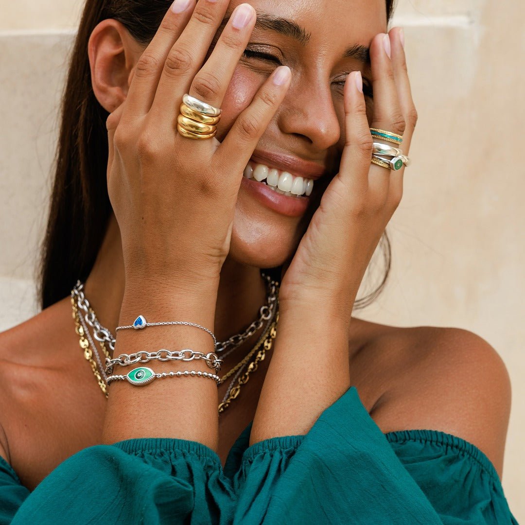 Ocean’s Wisdom Lab Blue Opal Heart Silver Bracelet Bracelets - Womens La Vie Bien Ocean’s Wisdom Lab Blue Opal Heart Silver Bracelet