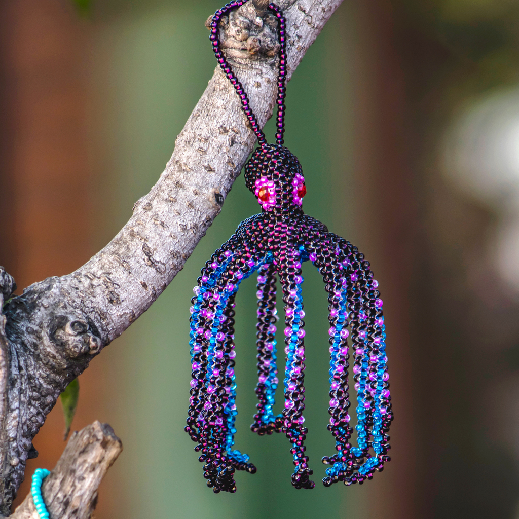 Octopus Seed Bead Ornament - Guatemala Decor La Vie Bien Octopus Seed Bead Ornament - Guatemala