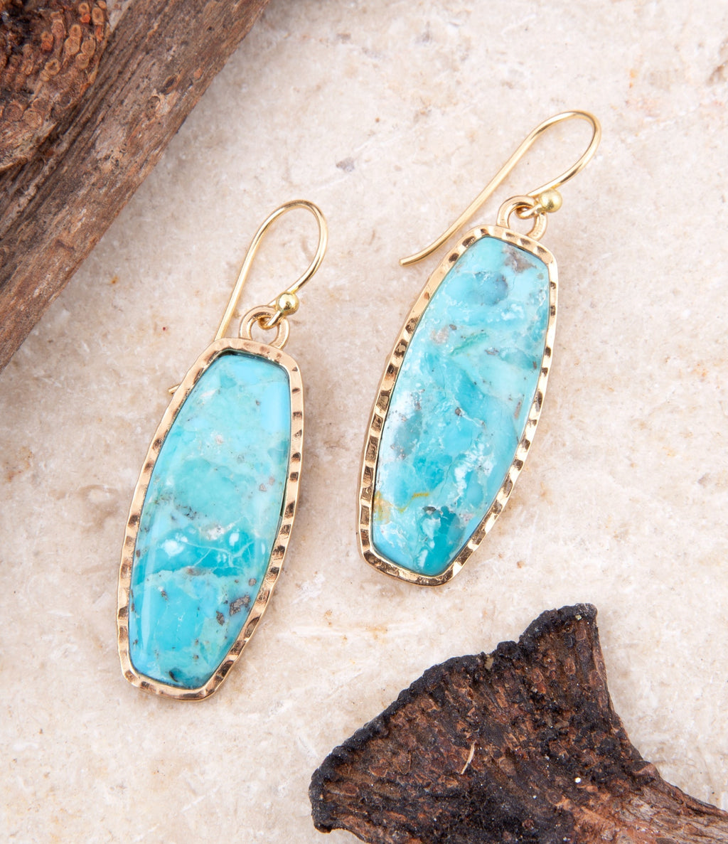 Odyssey Long Blue Turquoise and Golden Statement Earrings