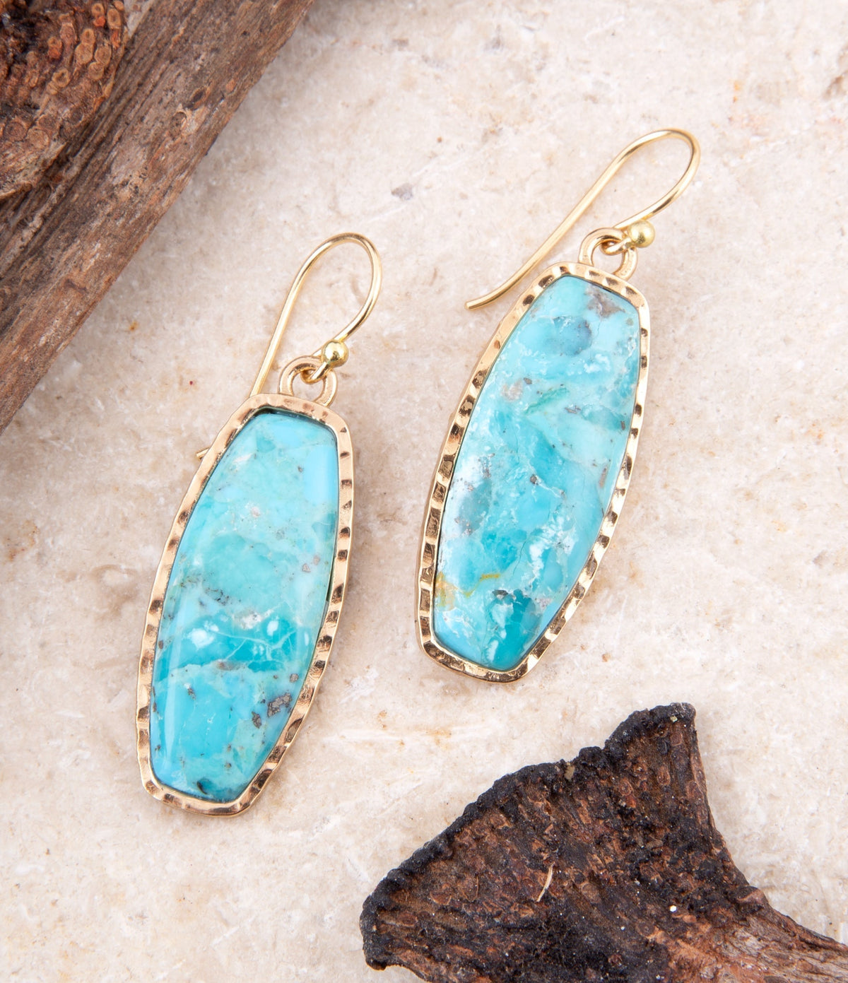 Odyssey Long Blue Turquoise and Golden Statement Earrings Earrings La Vie Bien Odyssey Long Blue Turquoise and Golden Statement Earrings