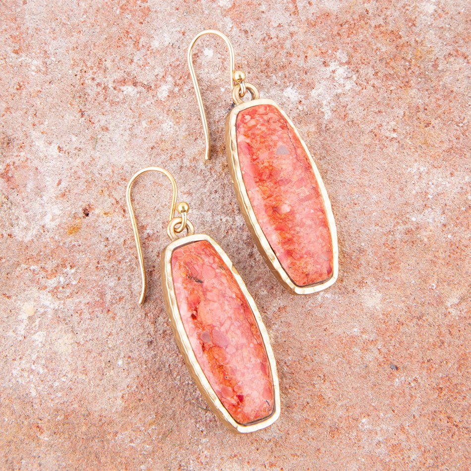 Odyssey Long Orange Sponge Coral Golden Statement Earrings