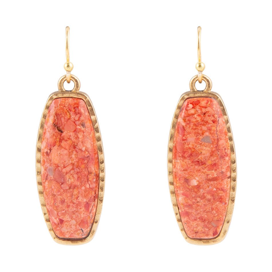Odyssey Long Orange Sponge Coral Golden Statement Earrings