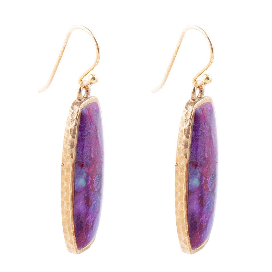 Odyssey Long Purple Turquoise and Bronze Statement Earrings Earrings La Vie Bien Odyssey Long Purple Turquoise and Bronze Statement Earrings