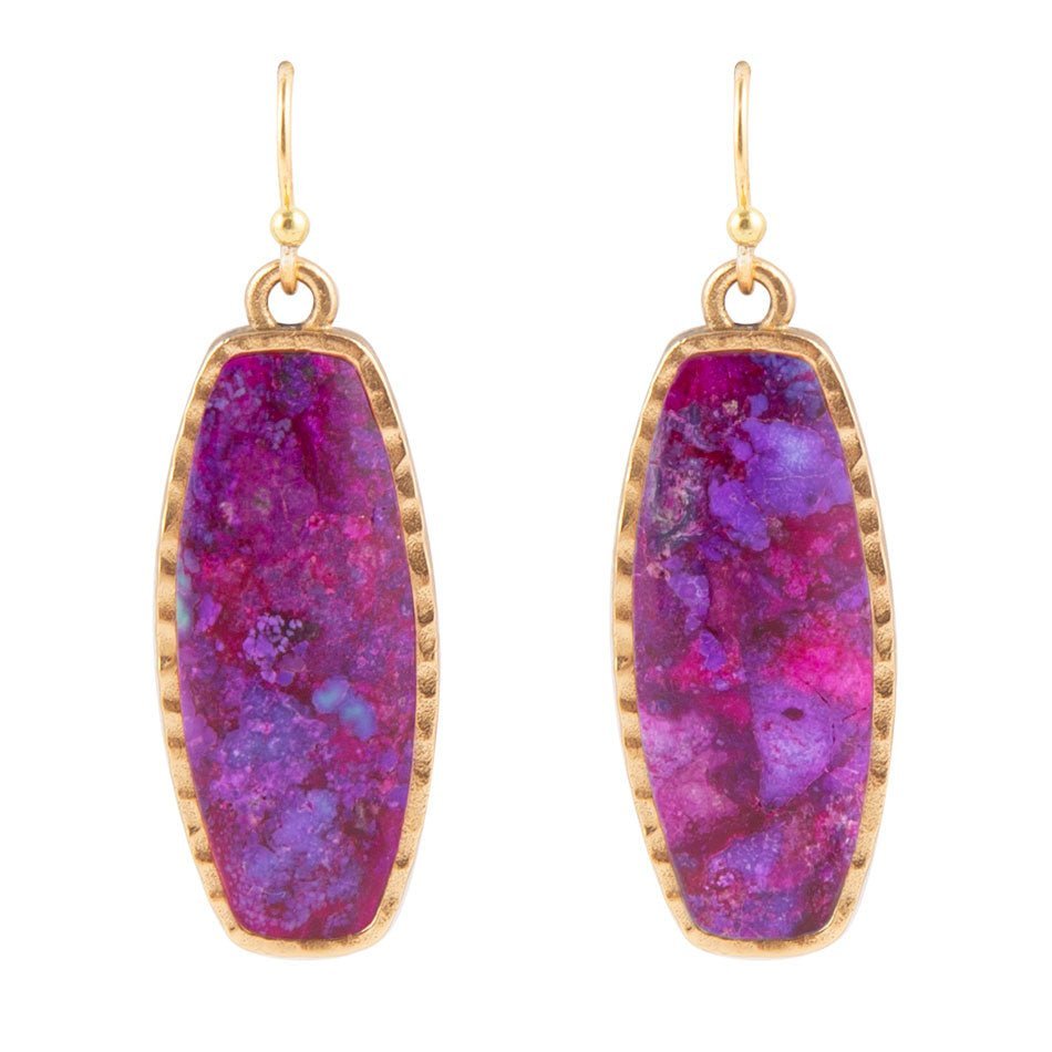 Odyssey Long Purple Turquoise and Bronze Statement Earrings Earrings La Vie Bien Odyssey Long Purple Turquoise and Bronze Statement Earrings