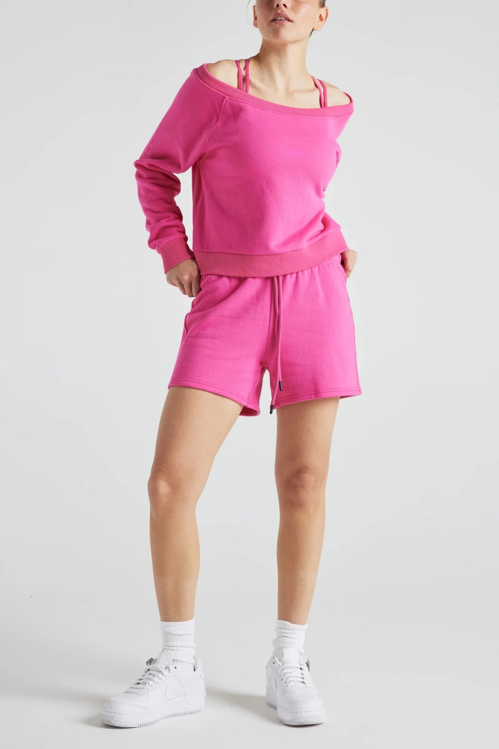 Off Shoulder Sweatshirt in PINK Clothing La Vie Bien Off Shoulder Sweatshirt in PINK