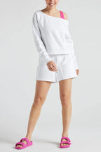 Off Shoulder Sweatshirt in White Clothing La Vie Bien Off Shoulder Sweatshirt in White