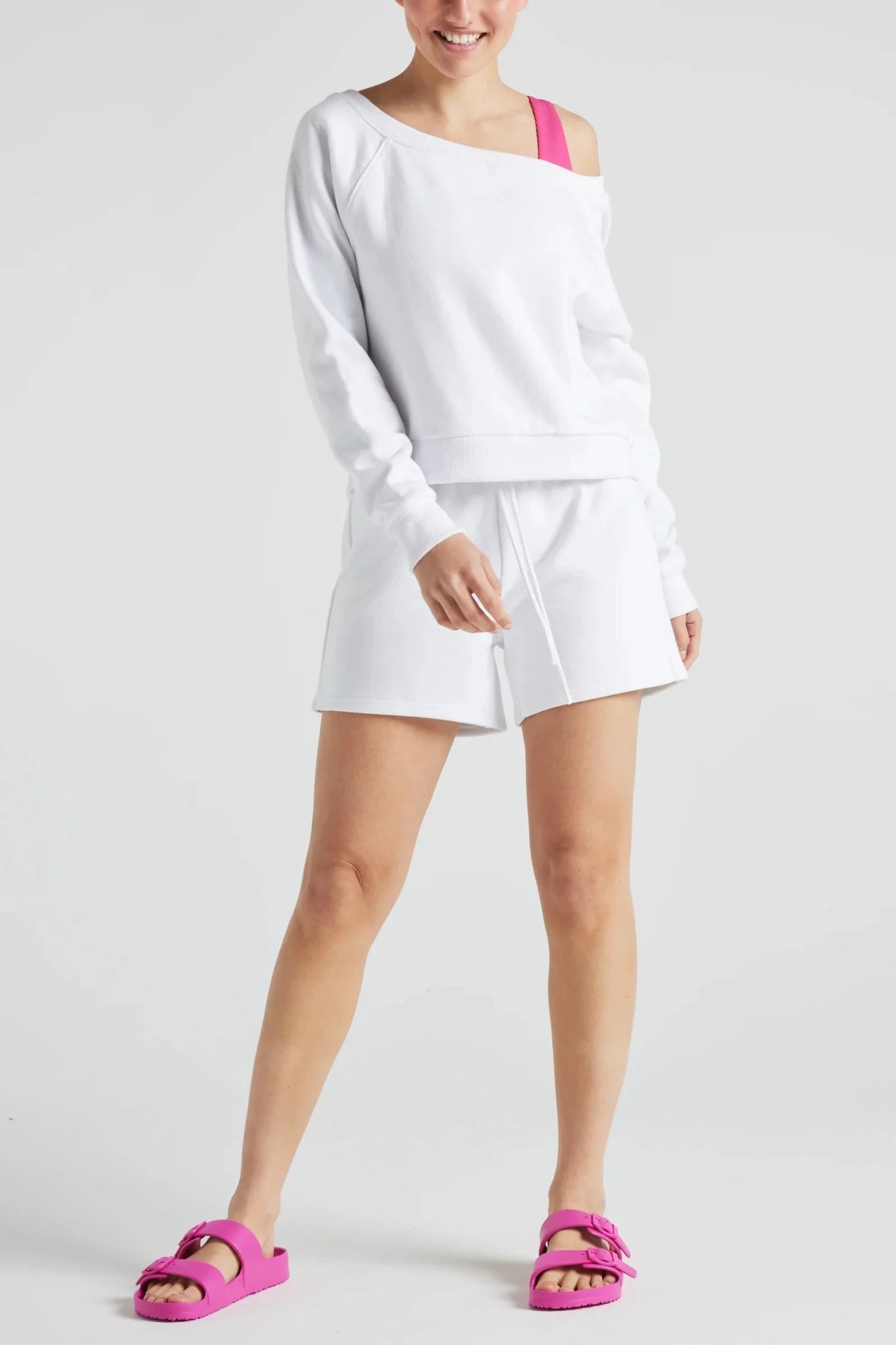 Off Shoulder Sweatshirt in White Clothing La Vie Bien Off Shoulder Sweatshirt in White