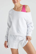 Off Shoulder Sweatshirt in White Clothing La Vie Bien Off Shoulder Sweatshirt in White