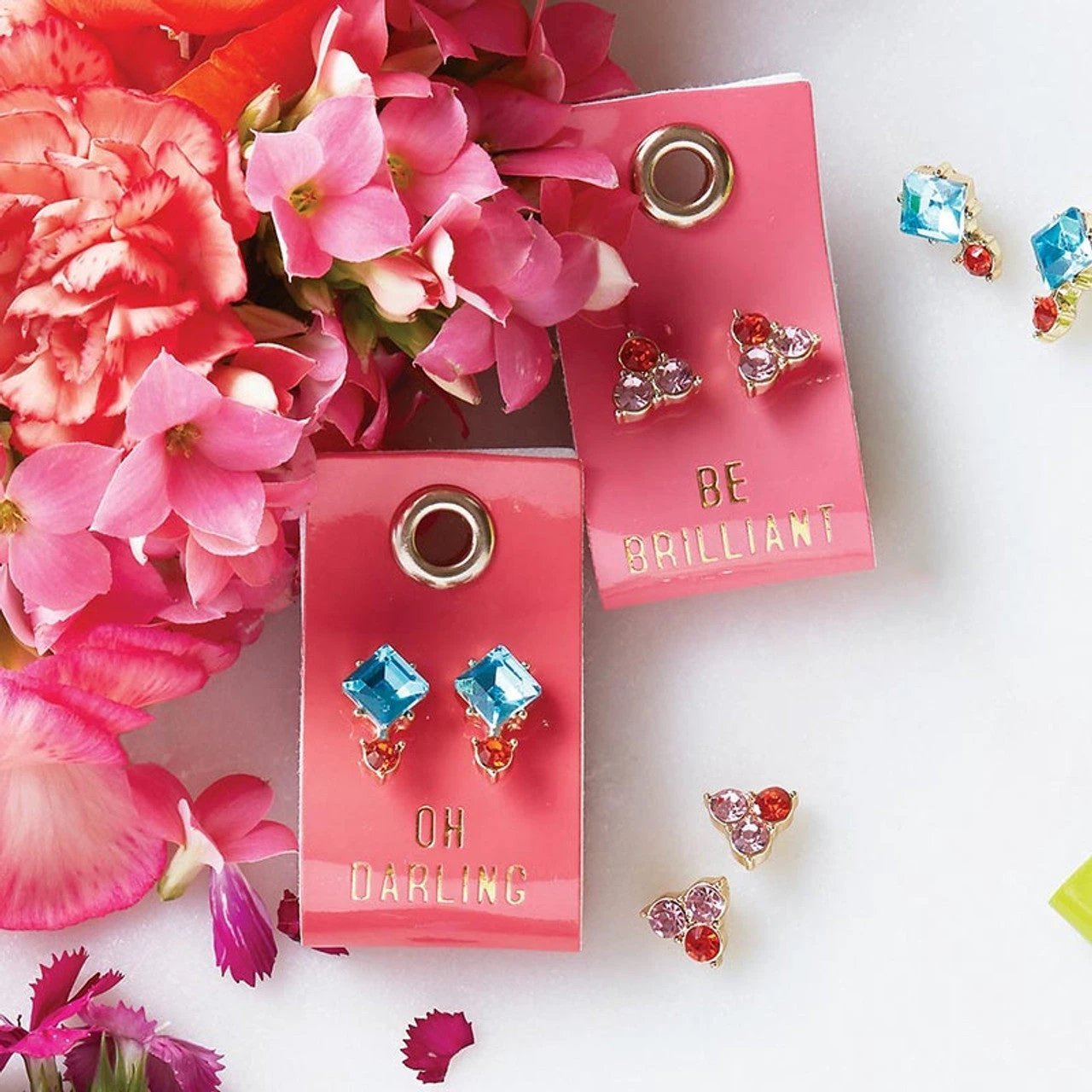 Oh Darling Blue and Coral Gemstone Earrings | Leather Tag by The Bullish Store