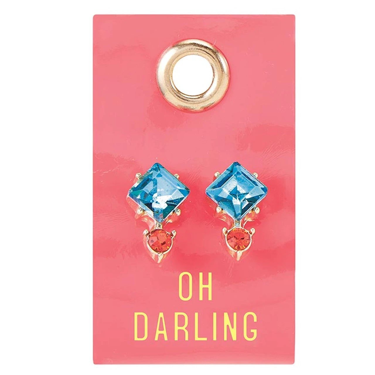 Oh Darling Blue and Coral Gemstone Earrings | Leather Tag by The Bullish Store