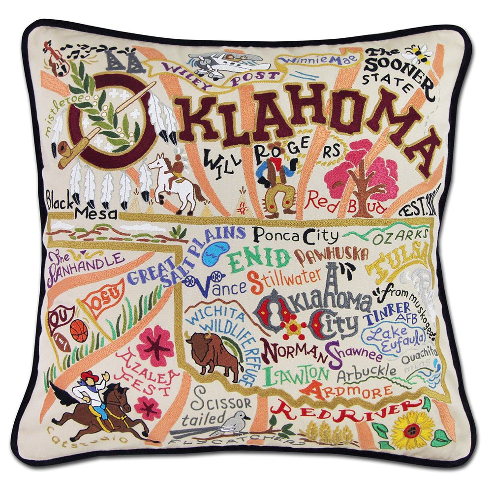 Oklahoma Hand - Embroidered Pillow Pillows La Vie Bien Oklahoma Hand - Embroidered Pillow