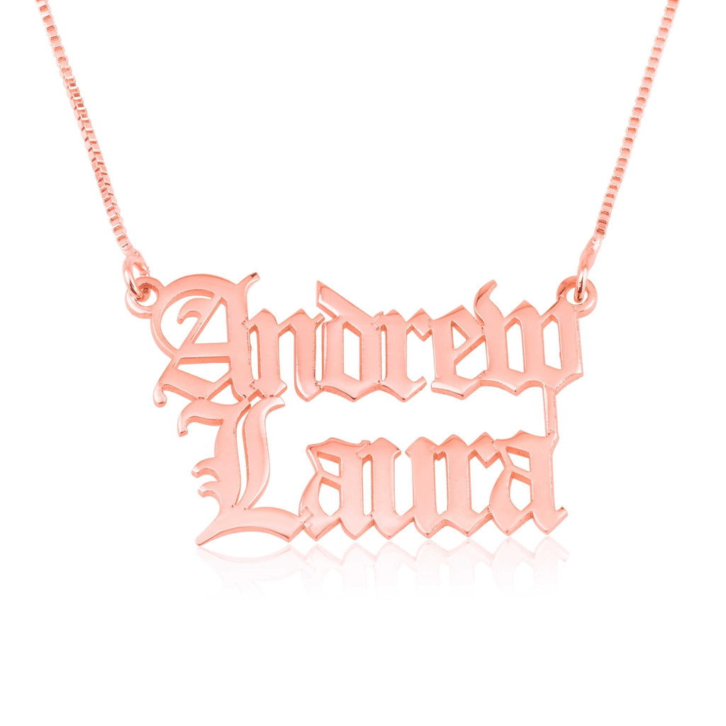 Old English Double Name Necklace La Vie Bien Old English Double Name Necklace