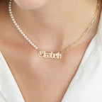 Old English Half Pearls Half Paperclip Name Necklace La Vie Bien Old English Half Pearls Half Paperclip Name Necklace