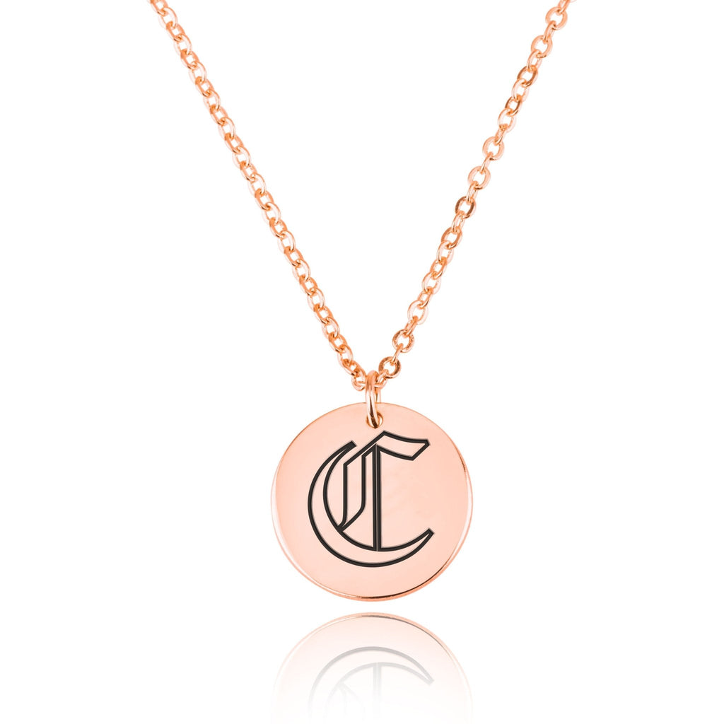 Old English Initial Disc Necklace La Vie Bien Old English Initial Disc Necklace