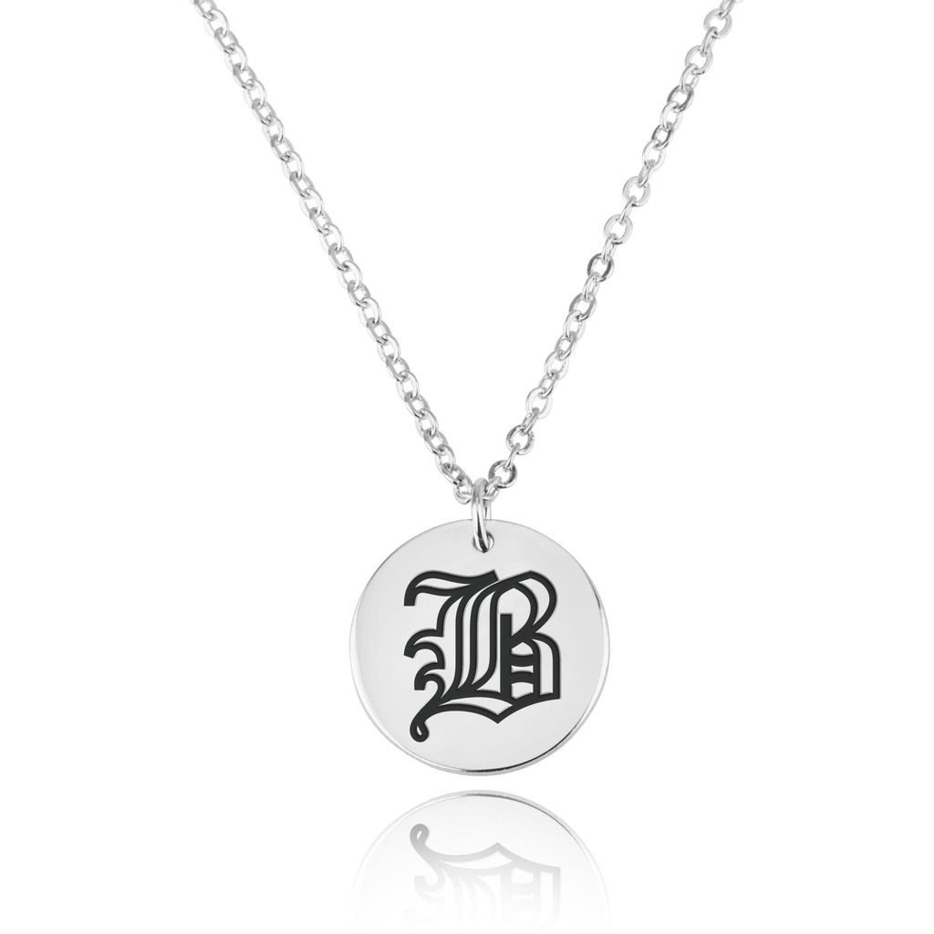 Old English Initial Disc Necklace La Vie Bien Old English Initial Disc Necklace