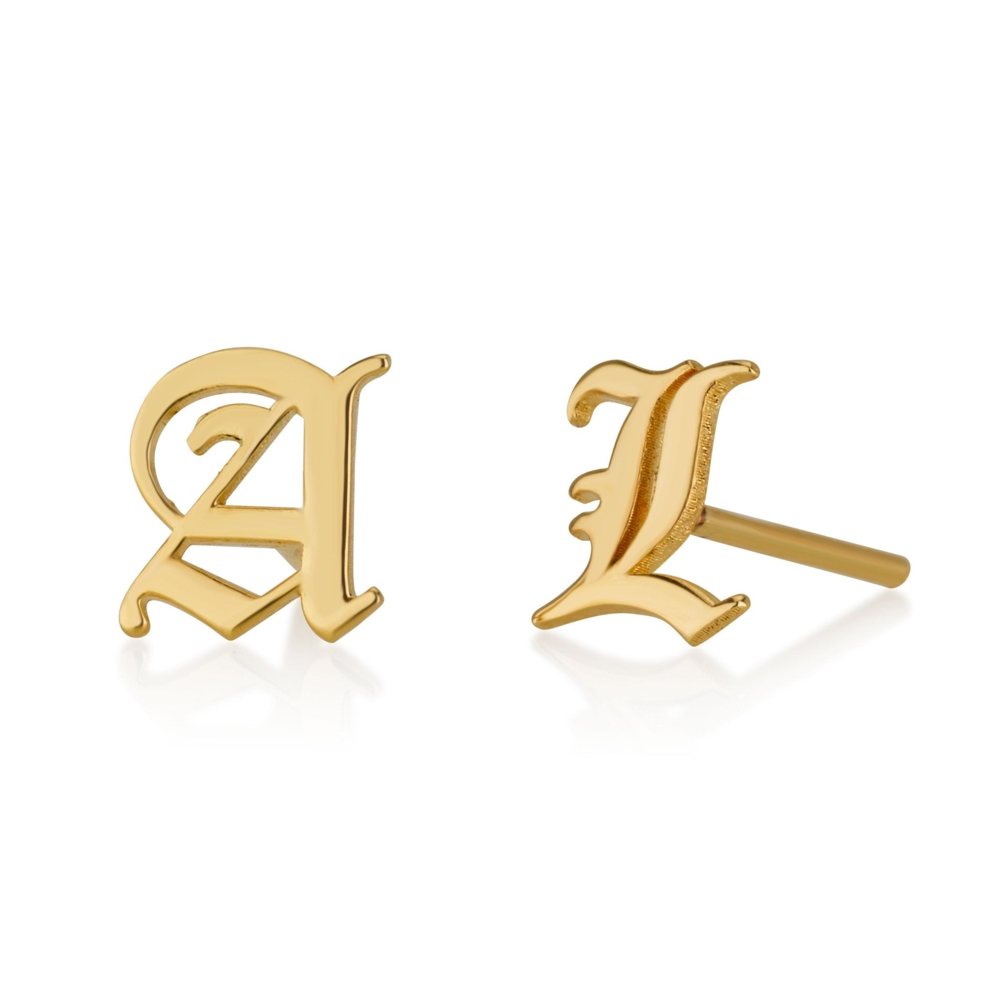 Old English Initial Stud Earrings La Vie Bien Old English Initial Stud Earrings