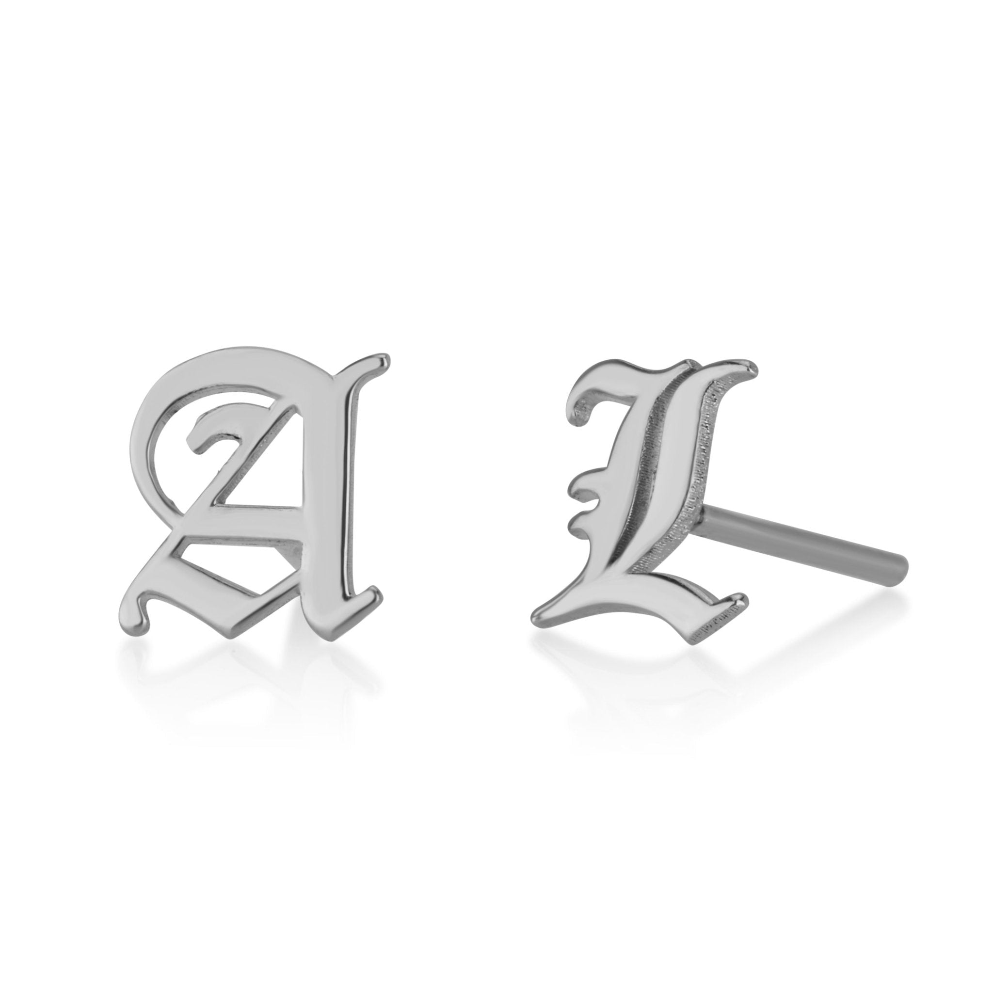 Old English Initial Stud Earrings La Vie Bien Old English Initial Stud Earrings