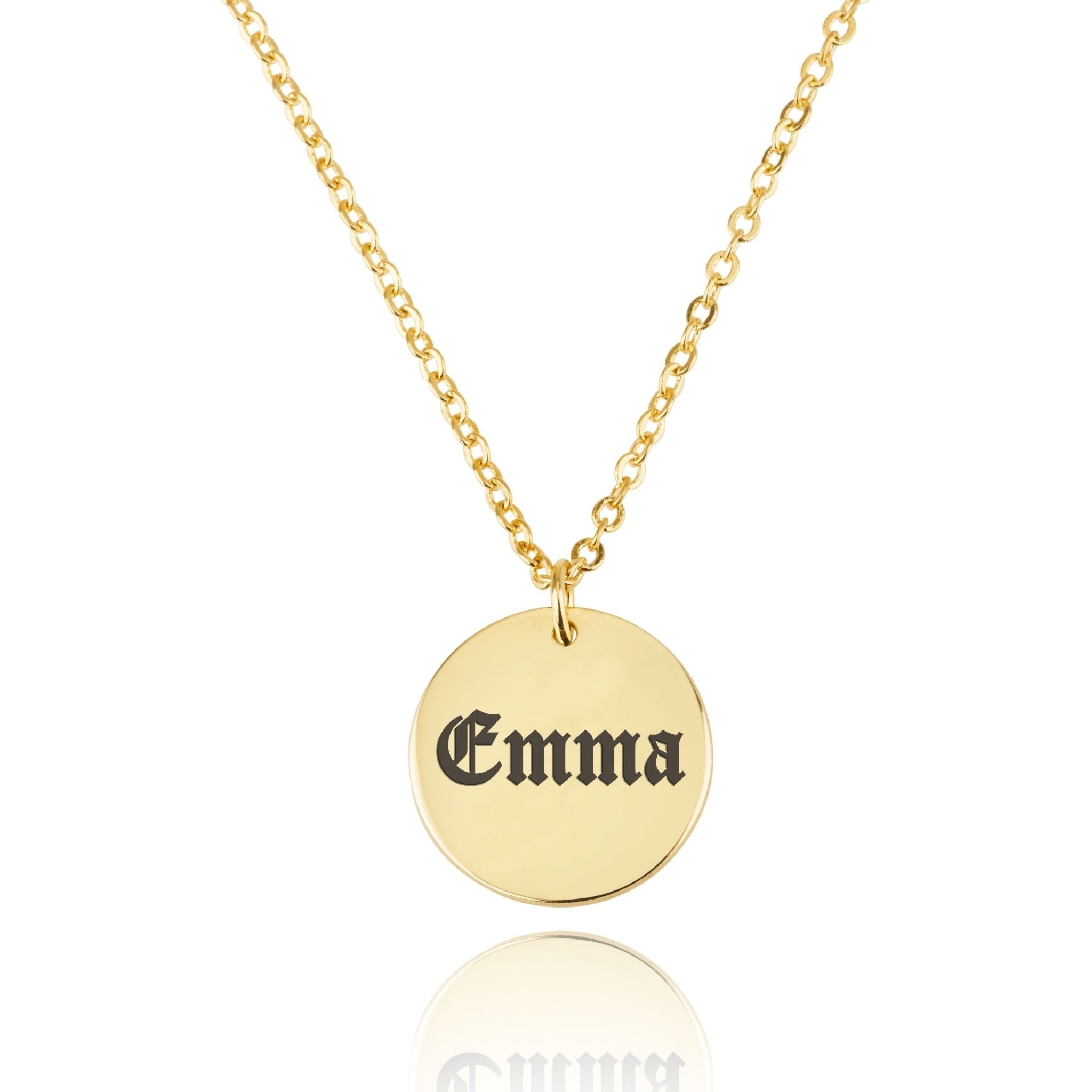 Old English Name Disc Necklace La Vie Bien Old English Name Disc Necklace