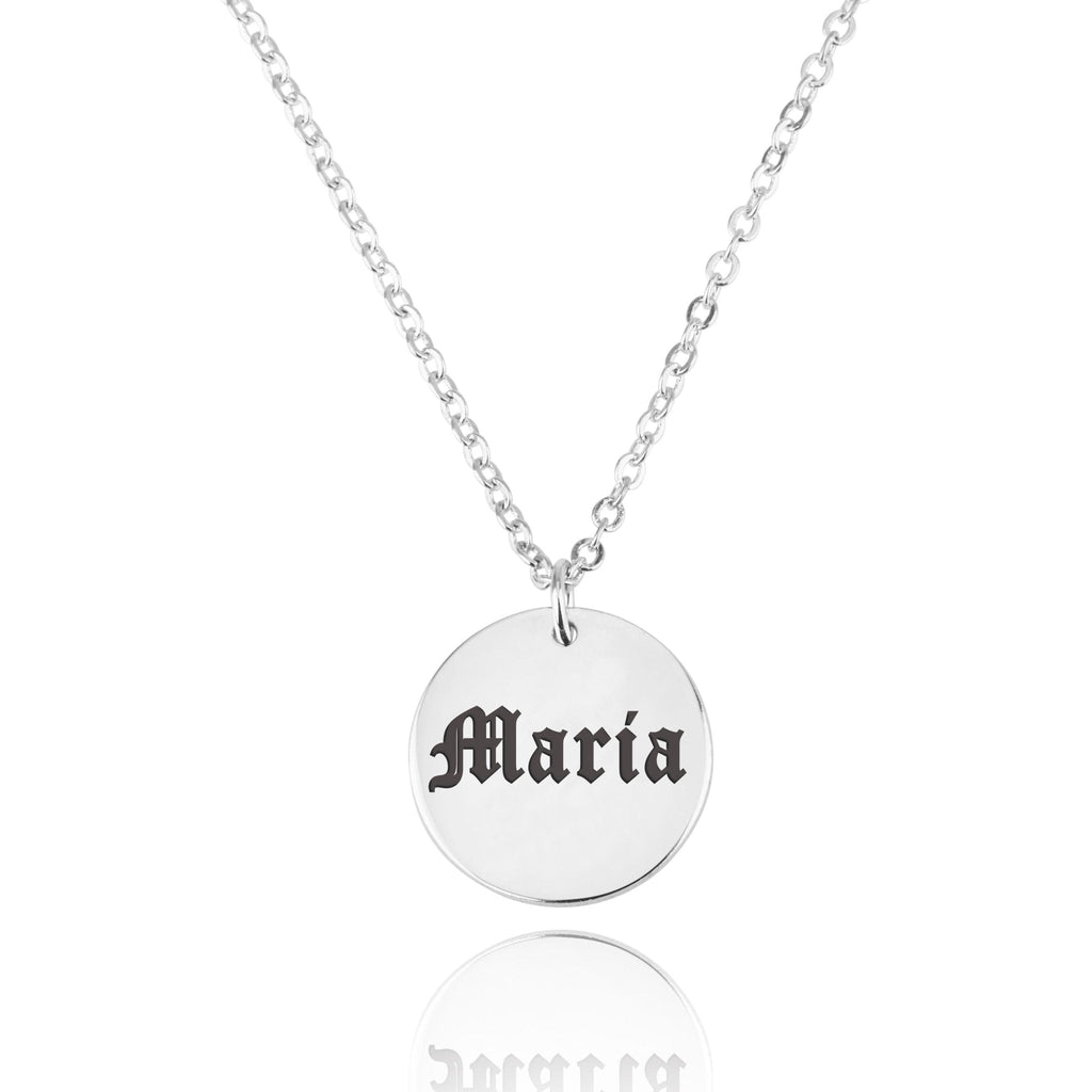 Old English Name Disc Necklace La Vie Bien Old English Name Disc Necklace
