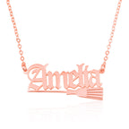 Old English Name Necklace With Broom Witch