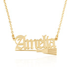 Old English Name Necklace With Broom Witch La Vie Bien Old English Name Necklace With Broom Witch