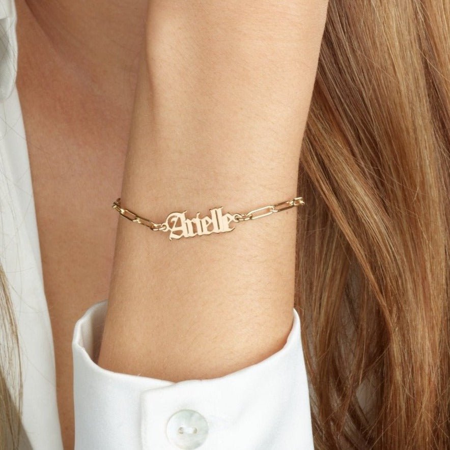 Old English Paperclip Bracelet La Vie Bien Old English Paperclip Bracelet