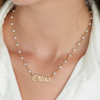 Old English Pearl Name Necklace La Vie Bien Old English Pearl Name Necklace