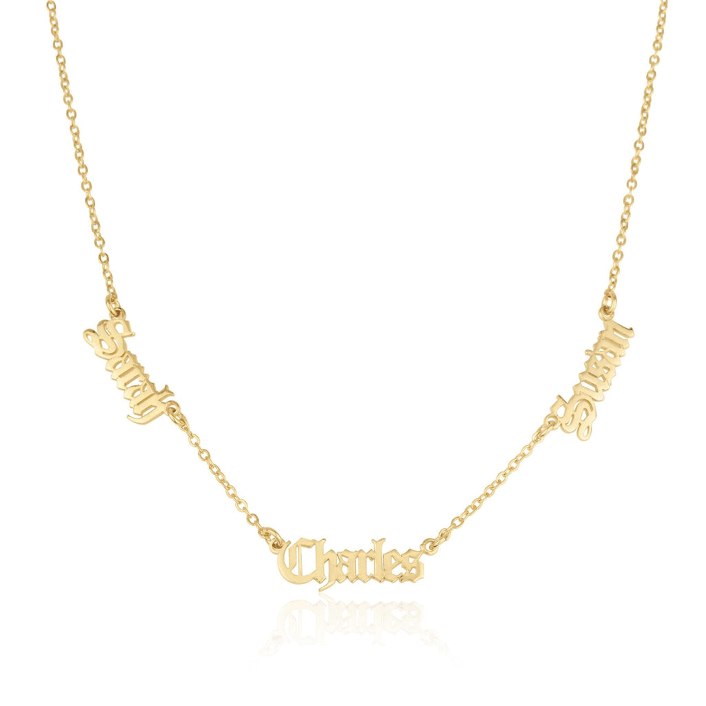 Old English Three Name Necklace La Vie Bien Old English Three Name Necklace