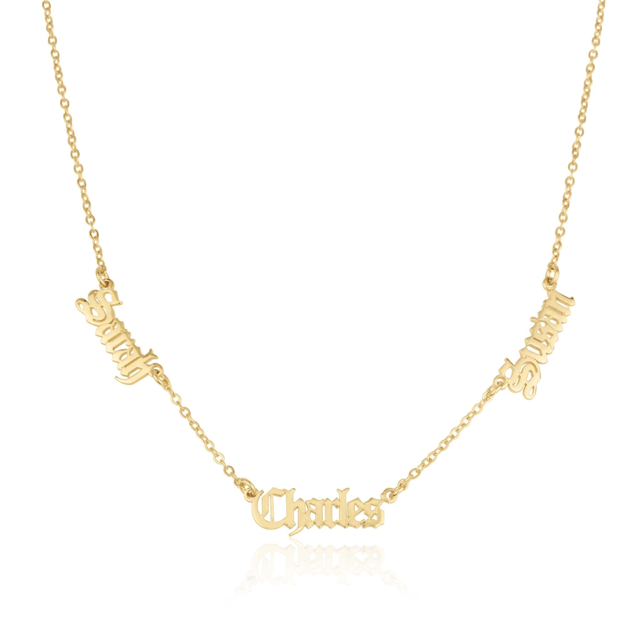 Old English Three Name Necklace La Vie Bien Old English Three Name Necklace