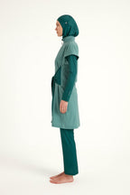 Olive Modest Burkini Set – High Collar Full Coverage Swimwear M2523-1 Covered Burkini Swimwear La Vie Bien Olive Modest Burkini Set – High Collar Full Coverage Swimwear M2523-1