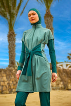 Olive Modest Burkini Set – High Collar Full Coverage Swimwear M2523-1 Covered Burkini Swimwear La Vie Bien Olive Modest Burkini Set – High Collar Full Coverage Swimwear M2523-1