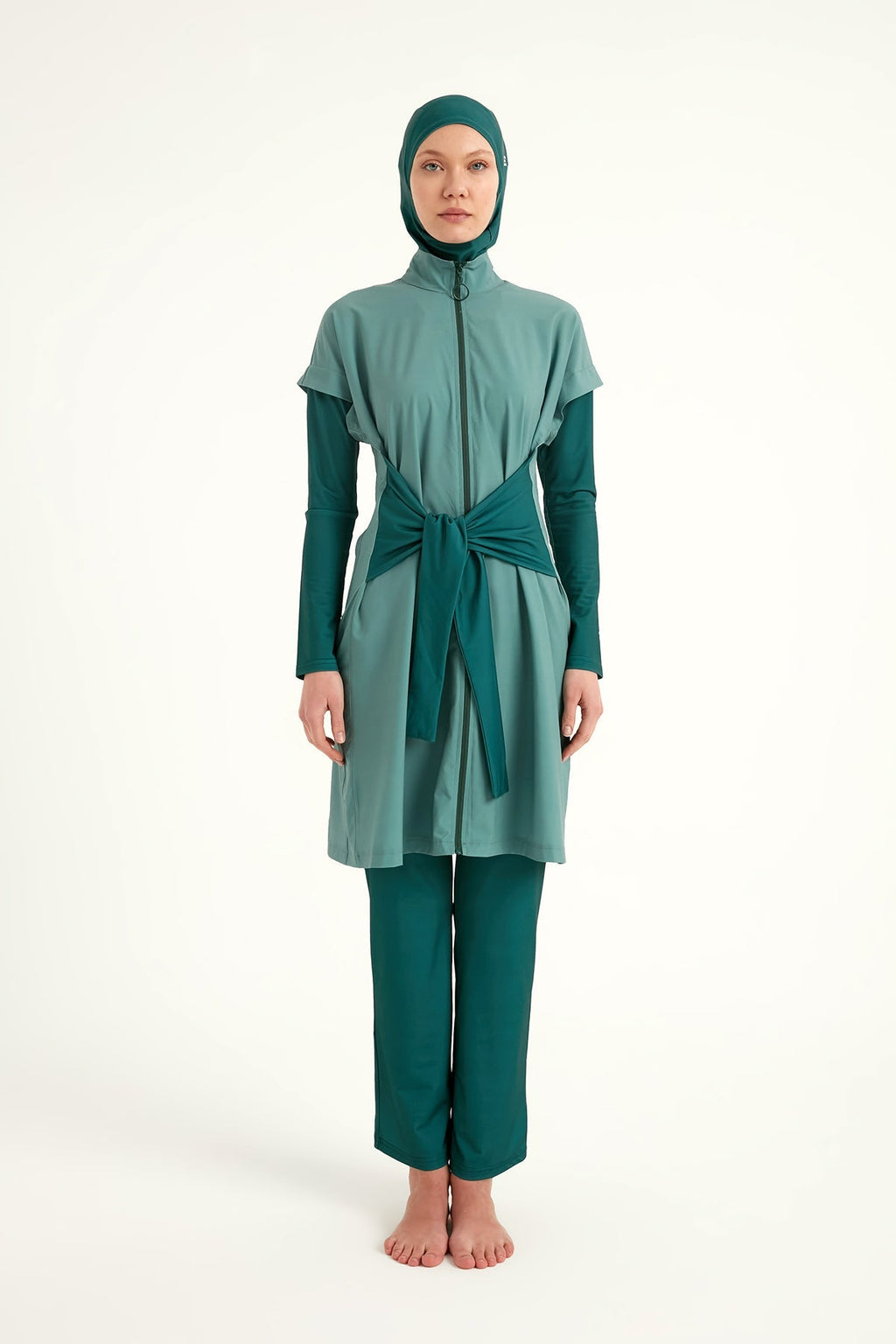 Olive Modest Burkini Set – High Collar Full Coverage Swimwear M2523-1 Covered Burkini Swimwear La Vie Bien Olive Modest Burkini Set – High Collar Full Coverage Swimwear M2523-1