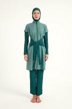 Olive Modest Burkini Set – High Collar Full Coverage Swimwear M2523-1 Covered Burkini Swimwear La Vie Bien Olive Modest Burkini Set – High Collar Full Coverage Swimwear M2523-1