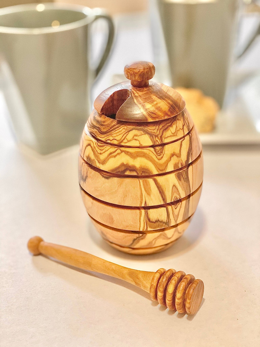 Olive Wood Honey Jar La Vie Bien Olive Wood Honey Jar
