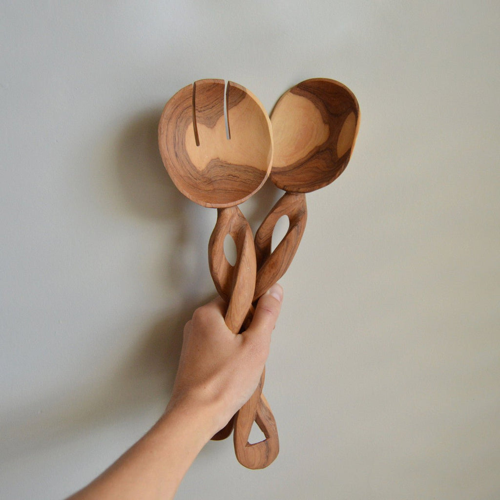 Olive Wood Spiral Salad Servers La Vie Bien Olive Wood Spiral Salad Servers