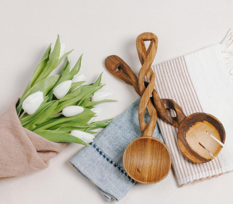 Olive Wood Spiral Salad Servers La Vie Bien Olive Wood Spiral Salad Servers