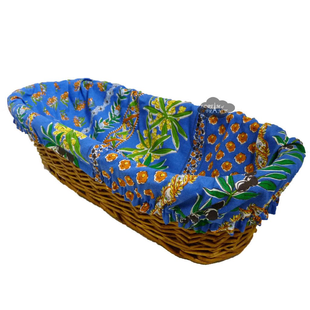 Olives Blue French Baguette Basket with Removable Liner by Le Cluny Bread basket La Vie Bien Olives Blue French Baguette Basket with Removable Liner by Le Cluny