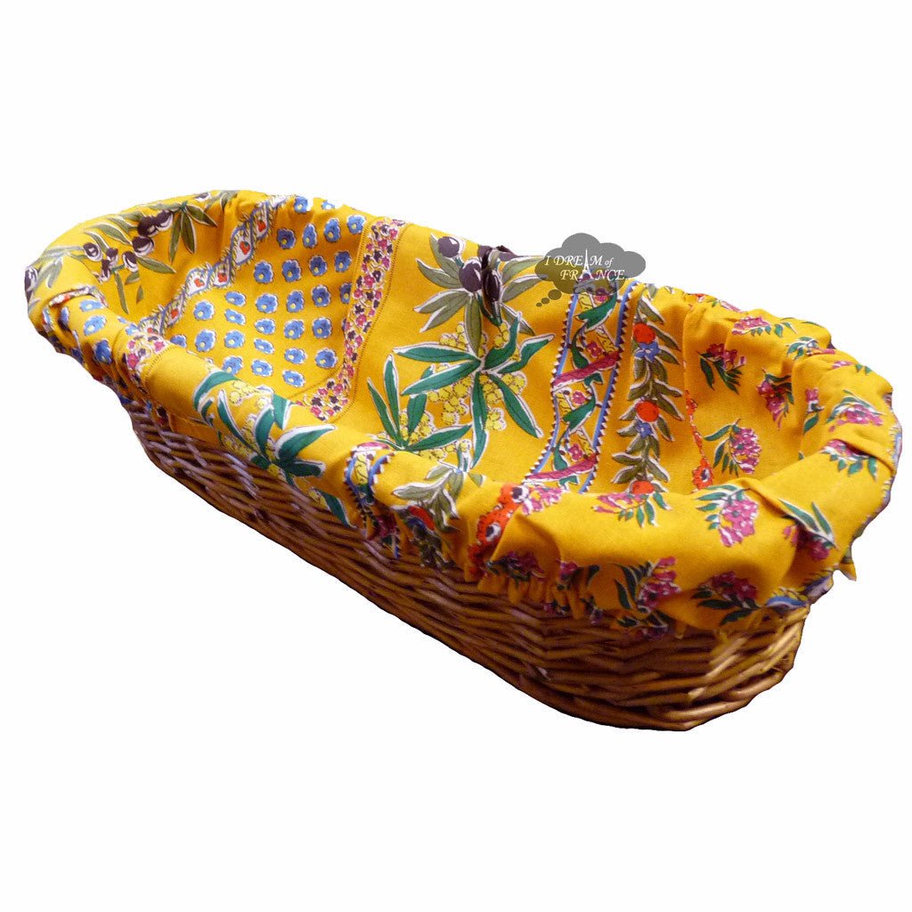 Olives Mustard Yellow French Baguette Basket with Removable Liner by Le Cluny Bread basket La Vie Bien Olives Mustard Yellow French Baguette Basket with Removable Liner by Le Cluny