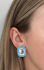 Olivia Statement Earrings Rectangle - Turquoise Crystal