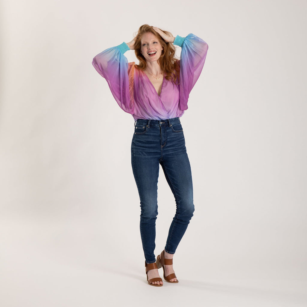 Ombre Plunge Billowy Long Sleeve Bodysuit Short Sleeve & Sleeveless Tunic & Tanks La Vie Bien Ombre Plunge Billowy Long Sleeve Bodysuit