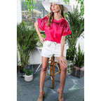 Ombre Sequin & Rhinestone Cotton Knit Top With Ruffle [Available in Sizes SM-L] by The Bullish Store