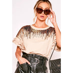 Ombre Sequin & Rhinestone Cotton Knit Top With Ruffle [Available in Sizes SM-L] by The Bullish Store
