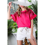 Ombre Sequin & Rhinestone Cotton Knit Top With Ruffle [Available in Sizes SM-L] by The Bullish Store