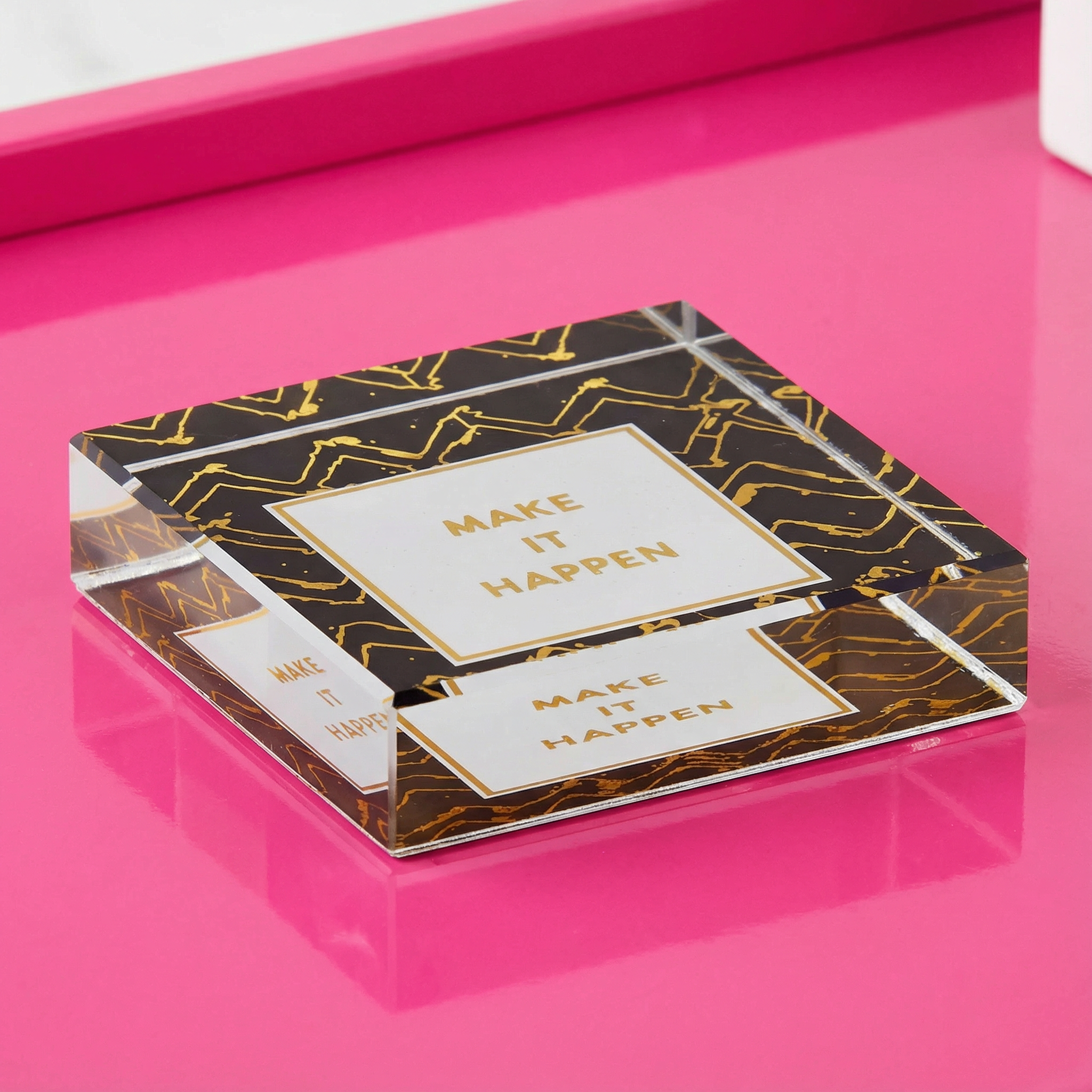 Make It Happen 3"x3" Paperweight in Black