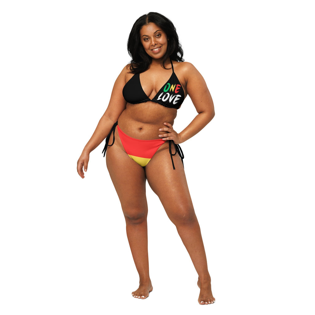 One Love Reggae All Over Print Recycled String Bikini All - Over Print Recycled String Bikini La Vie Bien One Love Reggae All Over Print Recycled String Bikini