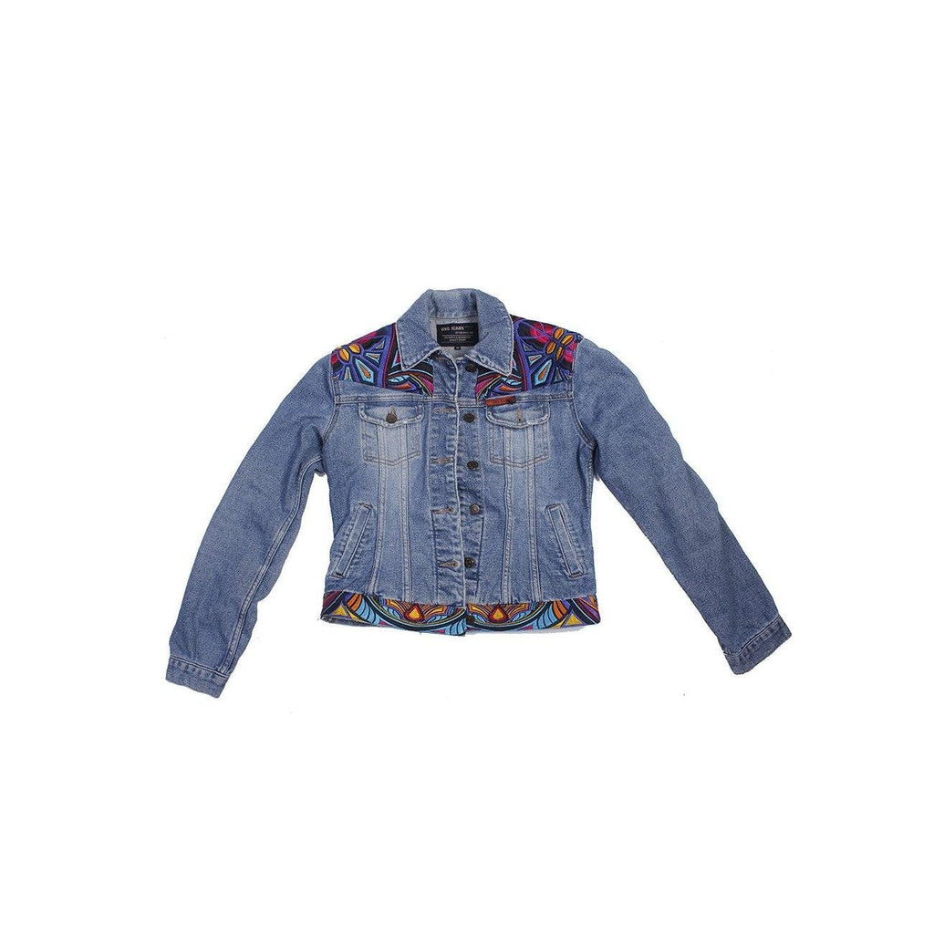 One - of - a - Kind Embroidered Tween Flower Denim Fringe Jacket - Thailand Apparel La Vie Bien One - of - a - Kind Embroidered Tween Flower Denim Fringe Jacket - Thailand